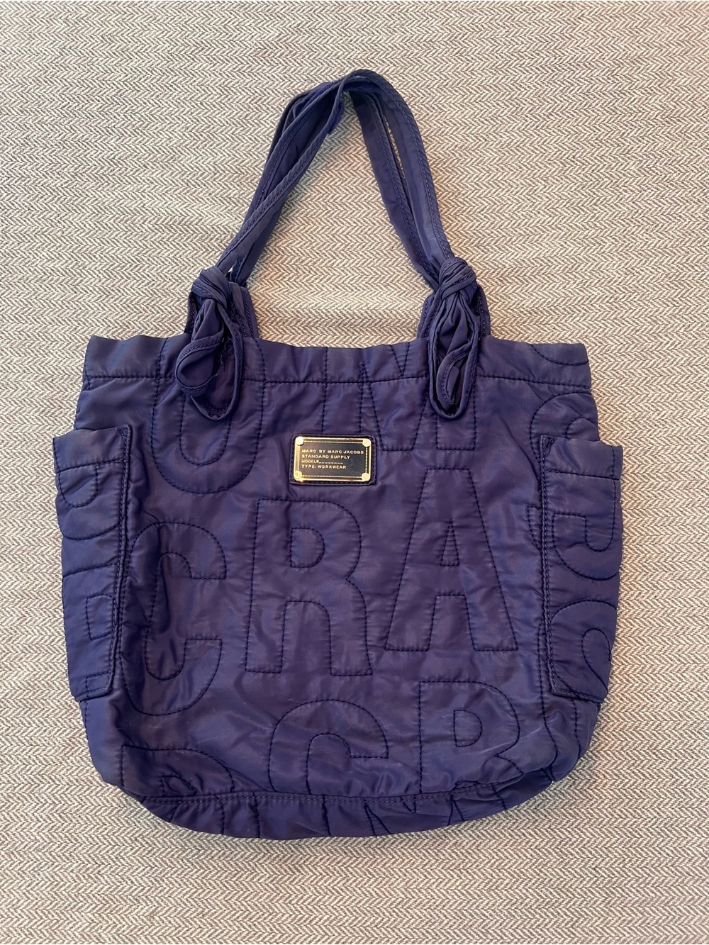 Marc by Marc Jacobs Quilted Navy Logo Knot-Handle Tote